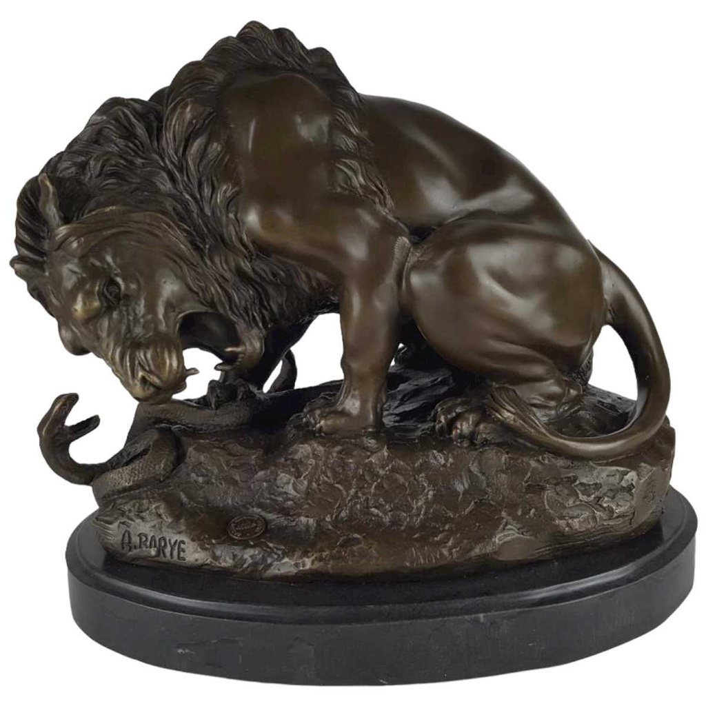 [LA-49803] Bronzeskulptur Bronzefigur Löwe mit Schlange Von A. Barye