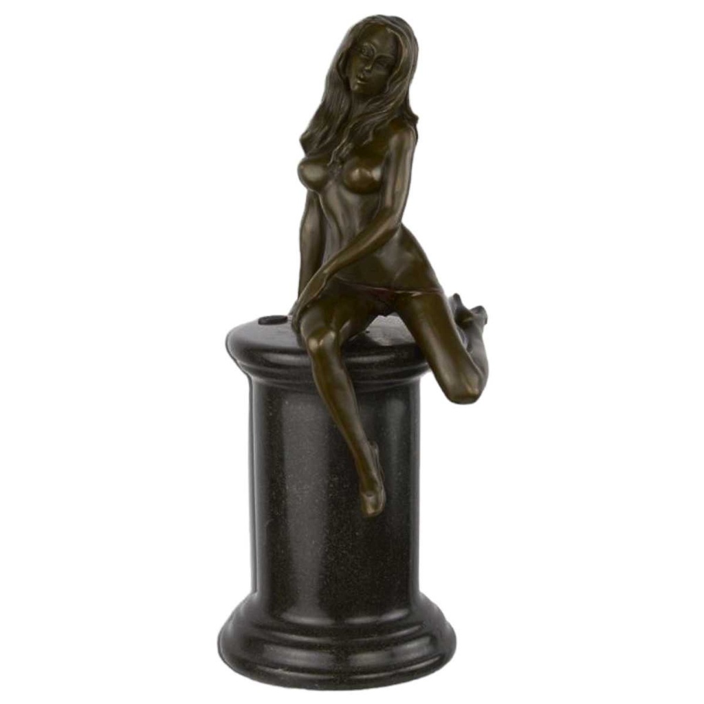 [LA-49832] Bronzeskulptur Bronzefigur Erotik Frau Sitzend