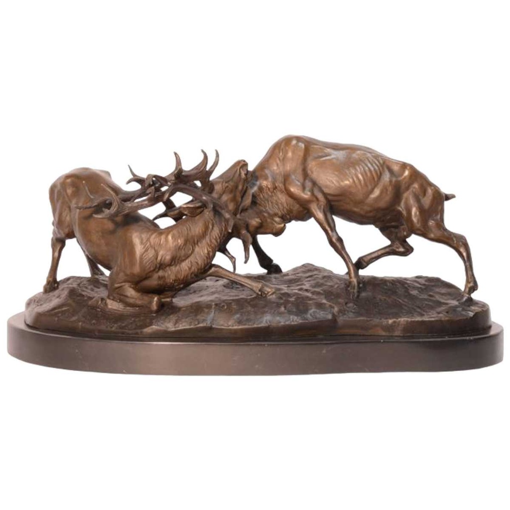 [LA-49948] Bronzeskulptur Bronzefigur Zwei kämpfende Hirsche