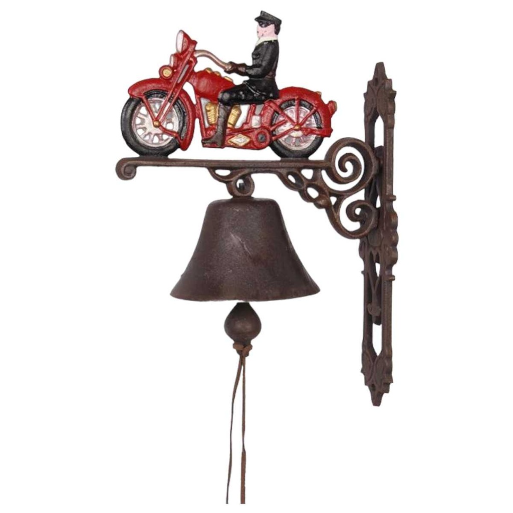[LA-50295] Wandglocke Türglocke Türklopfer Figürchen Gusseisen Motorrad Rot