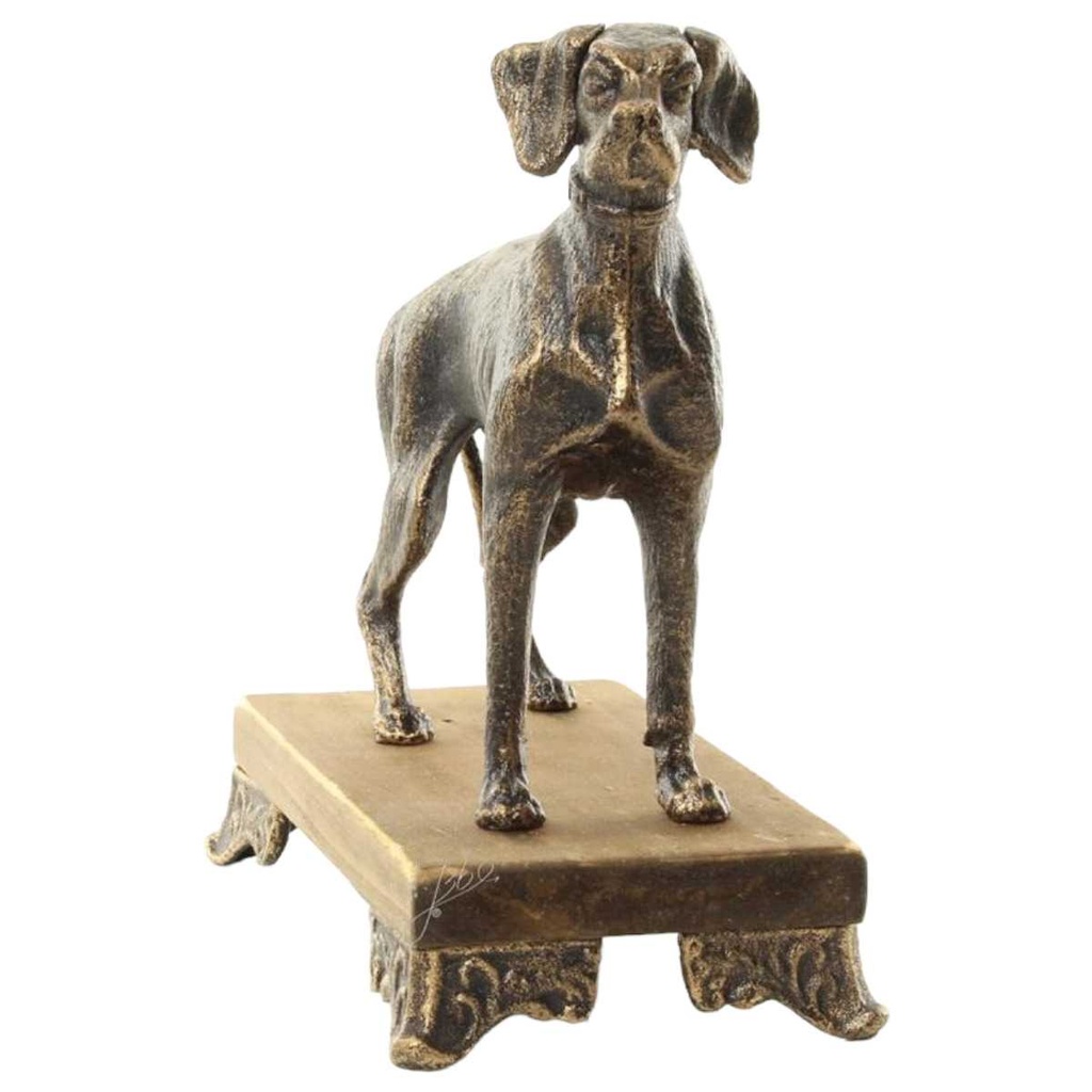 [LA-50326] Figur Gusseisen Hund auf Holzsockel