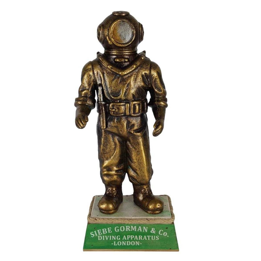 [LA-50328] Figur Skulptur Gusseisen Taucher auf Holzssockel