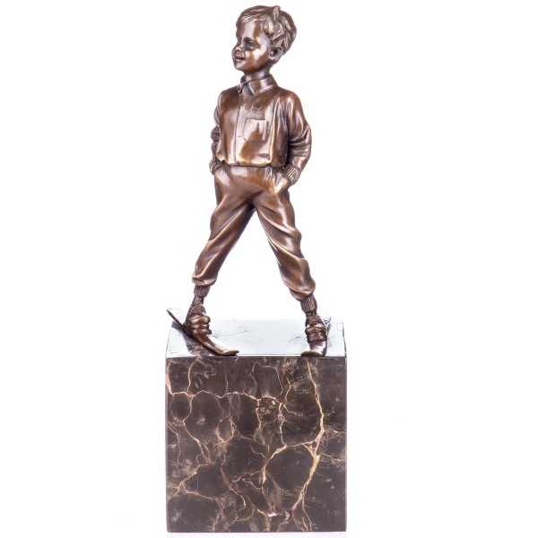 [LA-62555] Bronzeskulptur Bronzefigur Junge mit Ski The Boy Skier Art-Deco-Stil
