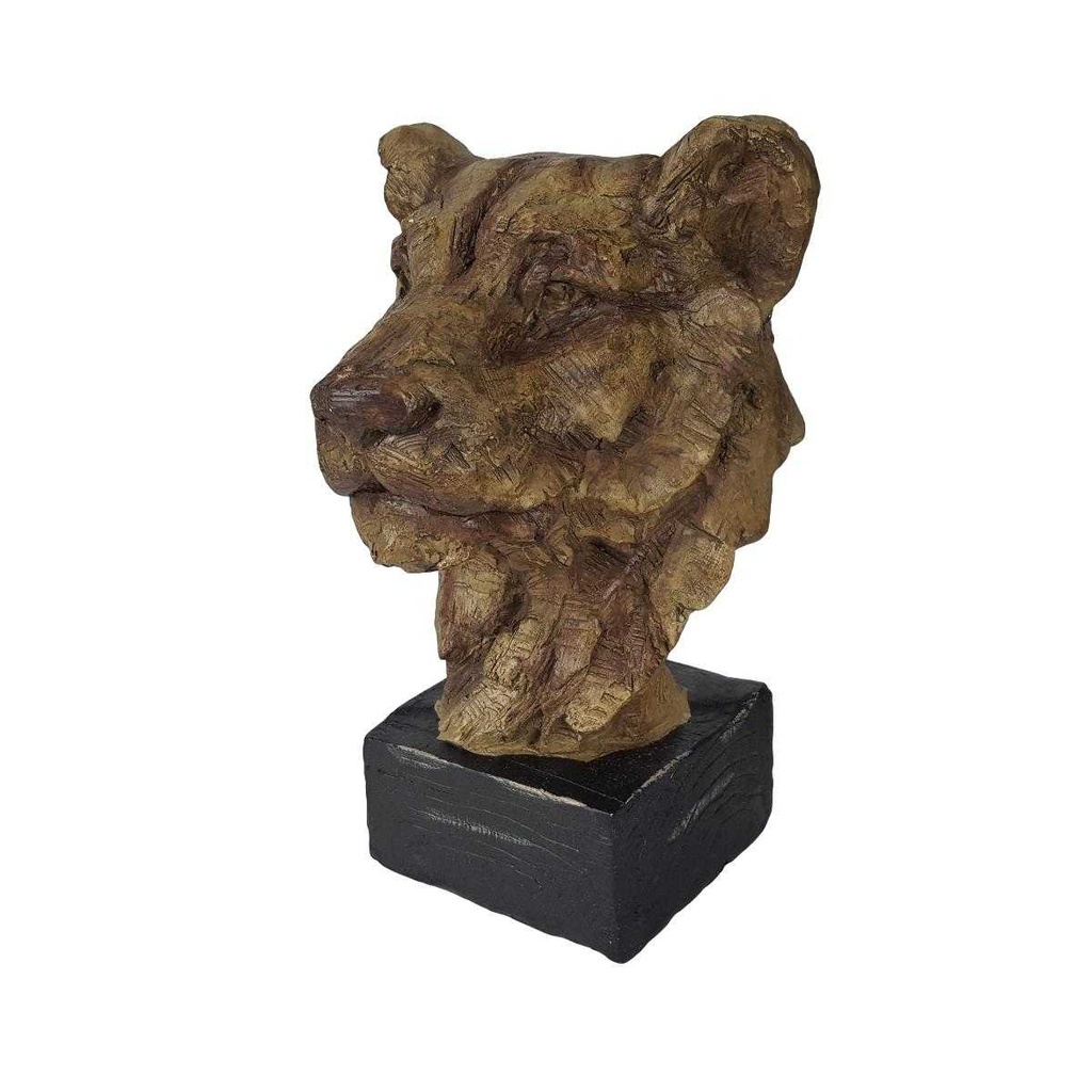 [LA-64252] Figur Skulptur MGO Löwinkopf Löwenkopf auf Holzsockel H 32,4 cm