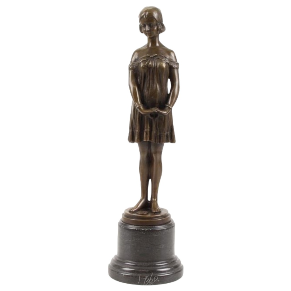 [LA-65109] Bronzeskulptur Bronzefigur Bettmädchen Hotelmädchen