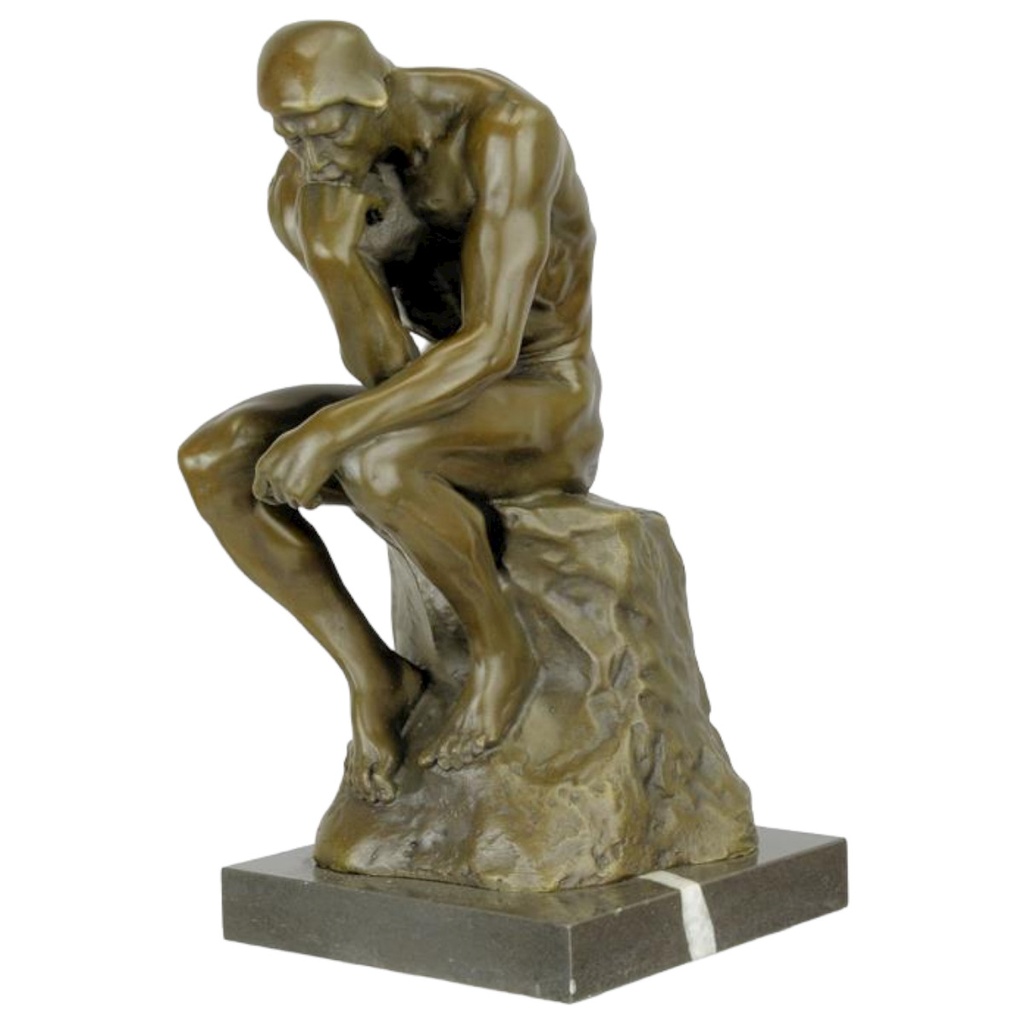 [LA-72395] Bronzeskulptur Bronzefigur Der Denker auf Stein sitzend
