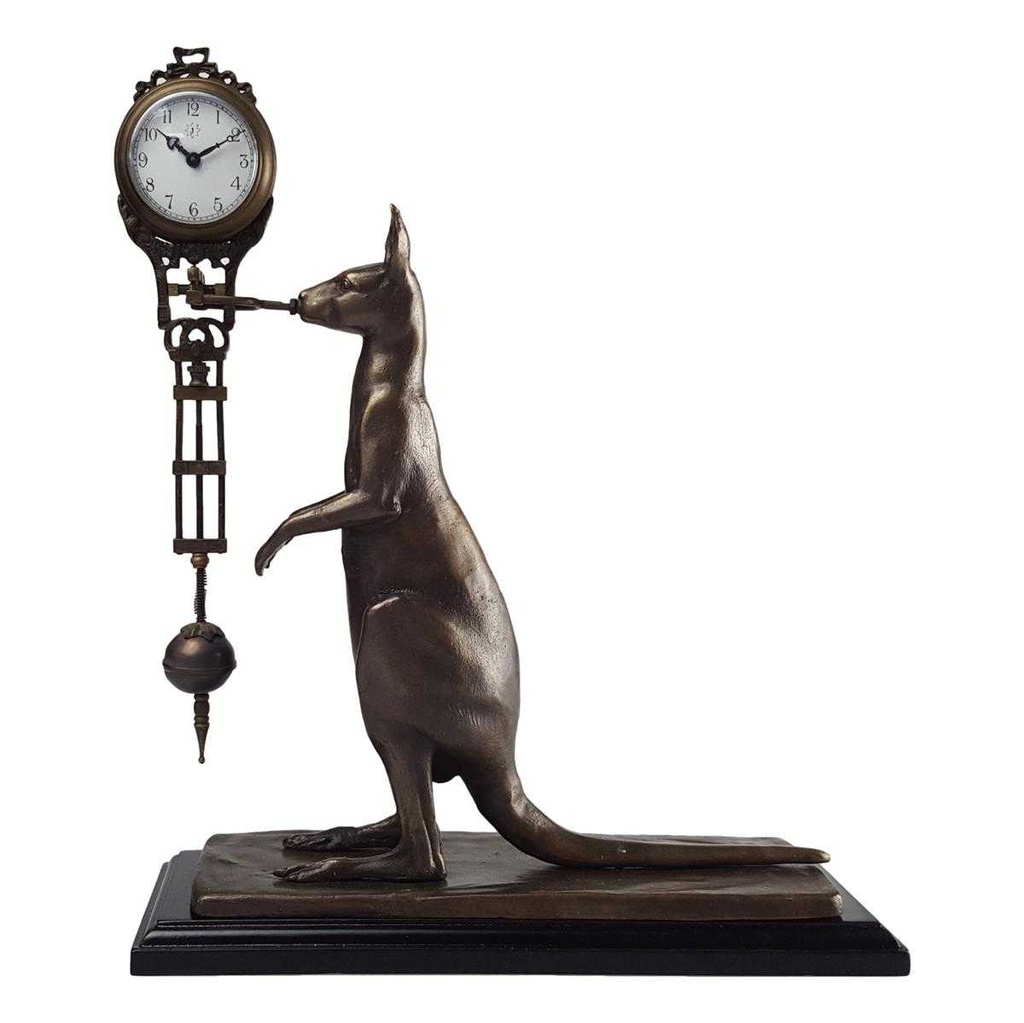 [LA-81018] Skulptur Figur Tischuhr Schwingpendeluhr Messing Känguru Kangaroo