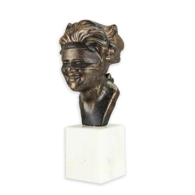 [LA-81068] Figur Gusseisen Frauenkopf mit Augenbinde auf Sockel