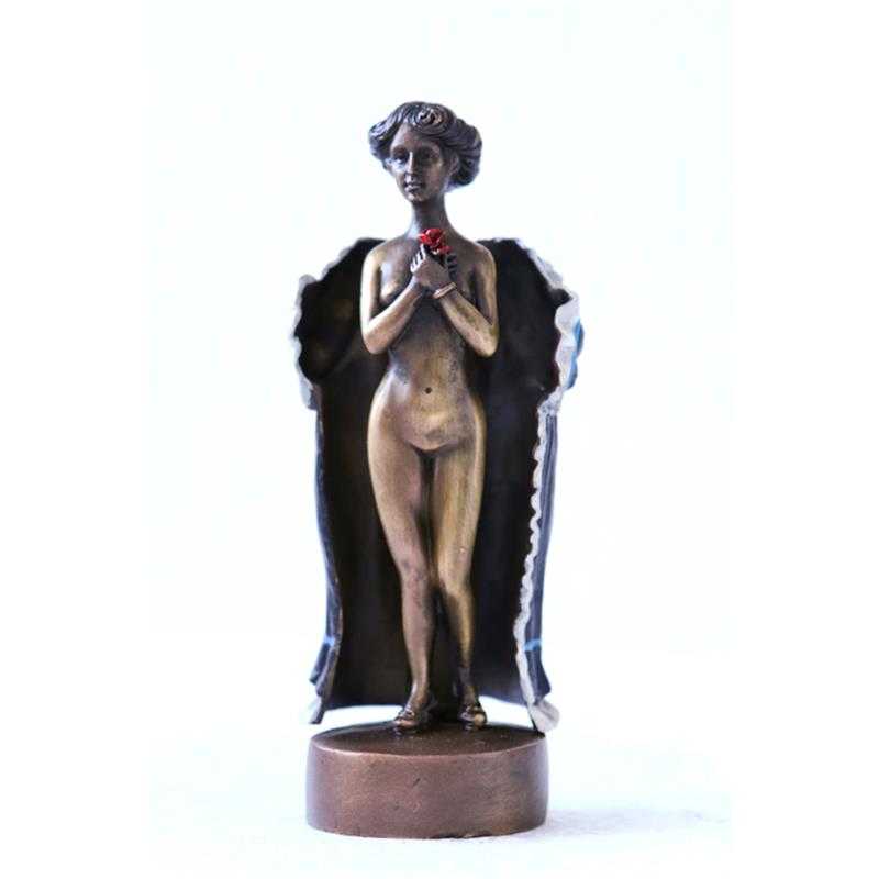[LA-81071] Bronzeskulptur Bronzefigur Erotik Akt Frau Lady Girl nackt im Versteck Wiener-Art