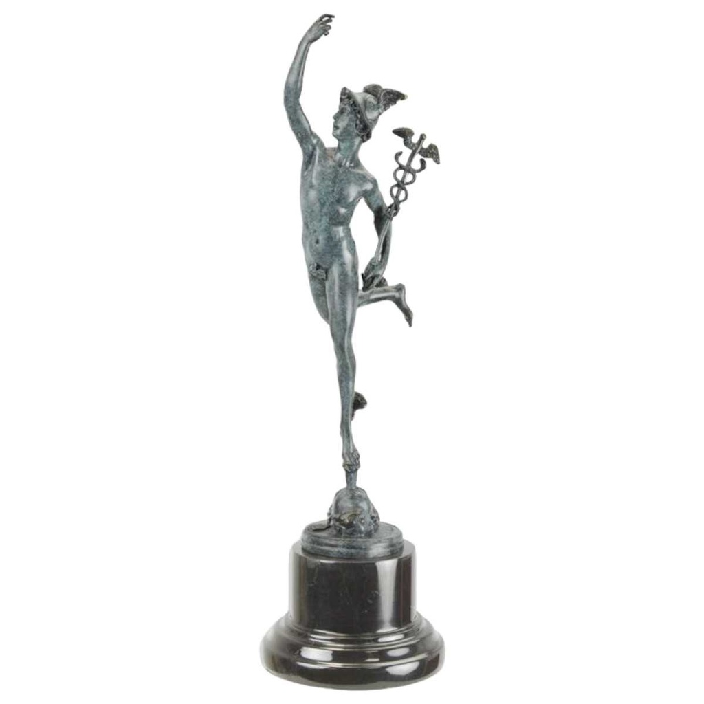 [LA-82180] Bronzeskulptur Bronzefigur grün patiniert Mercury patina-grün
