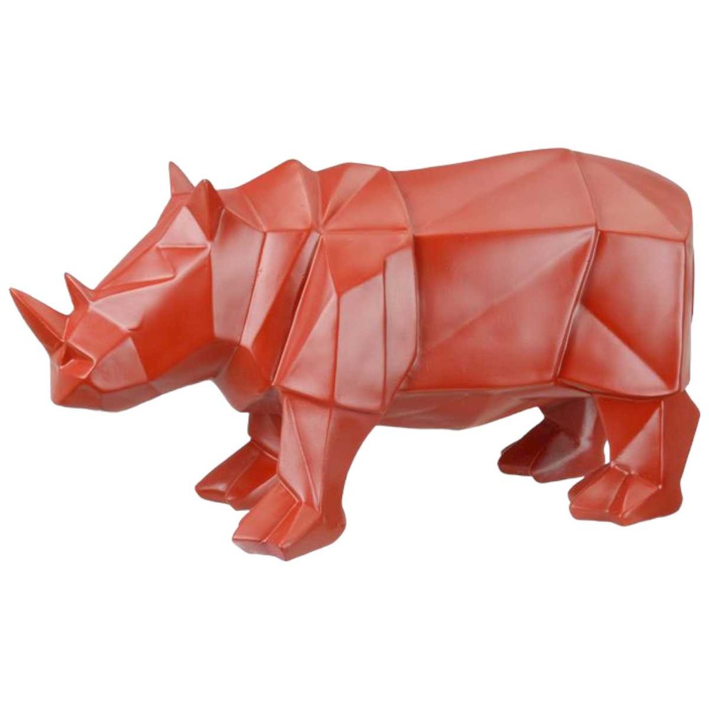 [LA-82261] Skulptur Figur Polygonal Kunstharz Nashorn Rot