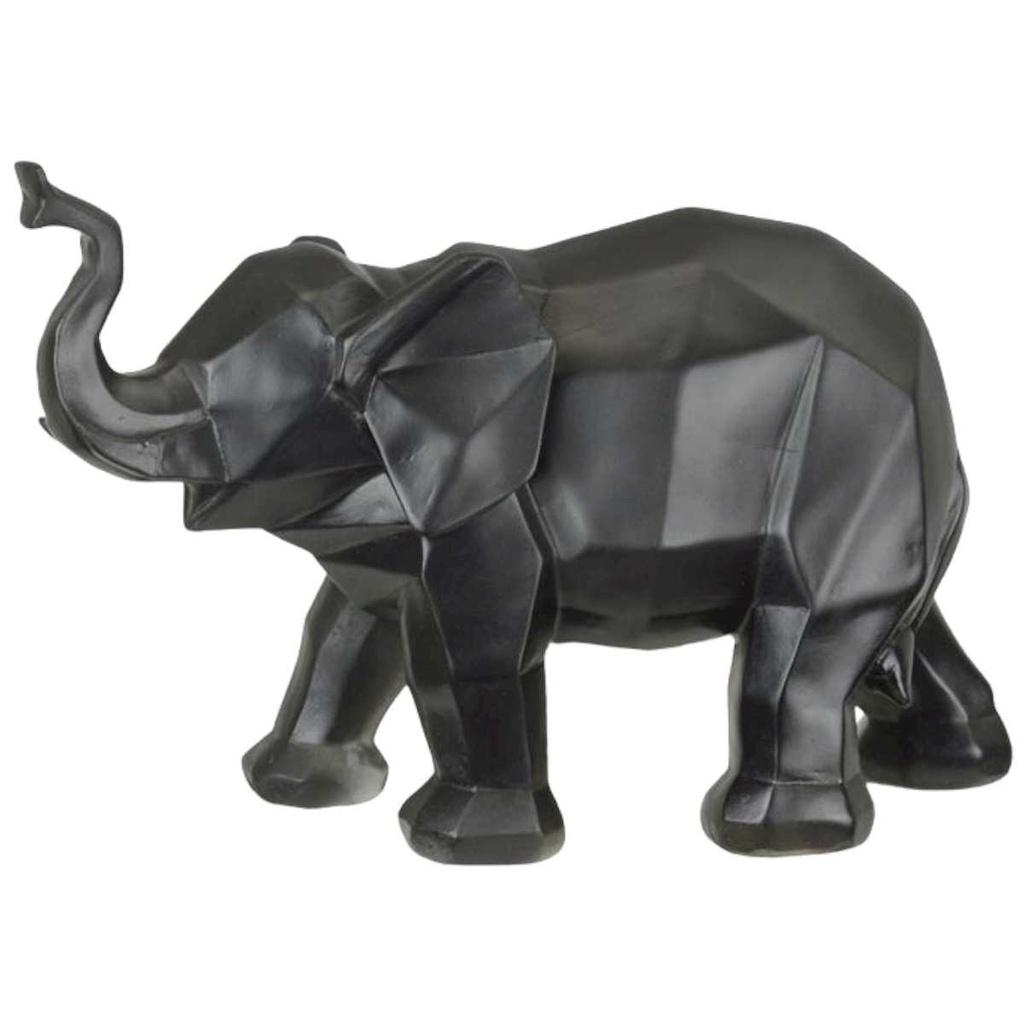 [LA-82265] Skulptur Figur Polygonal Kunstharz Elefant Schwarz