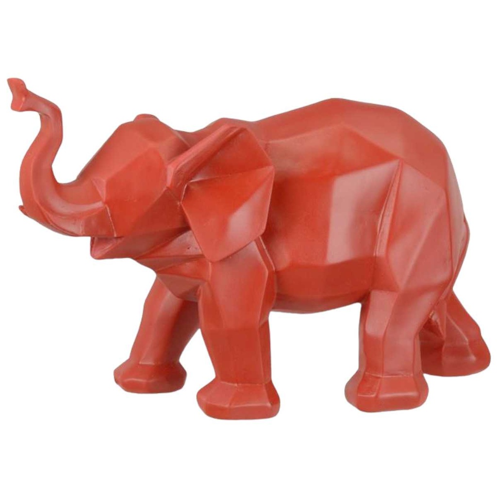 [LA-82267] Skulptur Figur Polygonal Kunstharz Elefant Rot