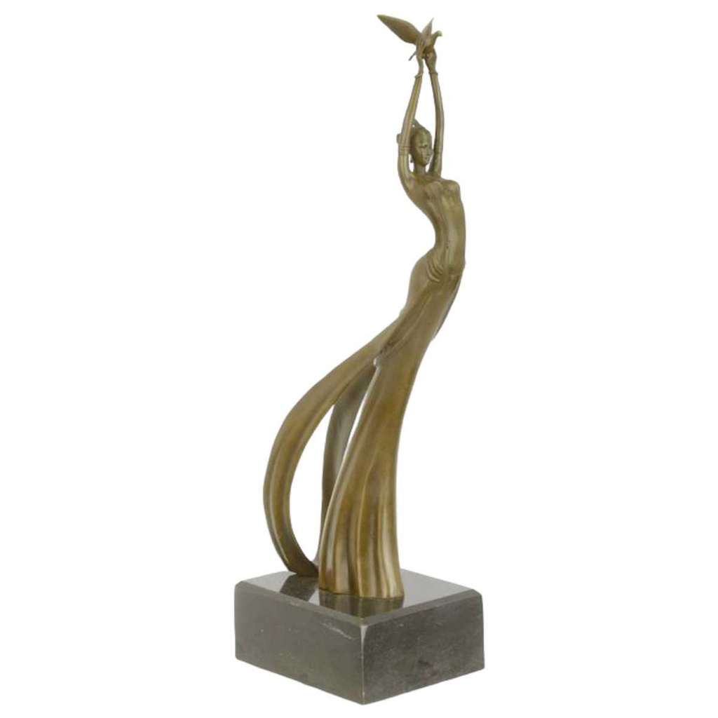 [LA-82472] Bronzeskulptur Bronzefigur Lass den Vogel frei