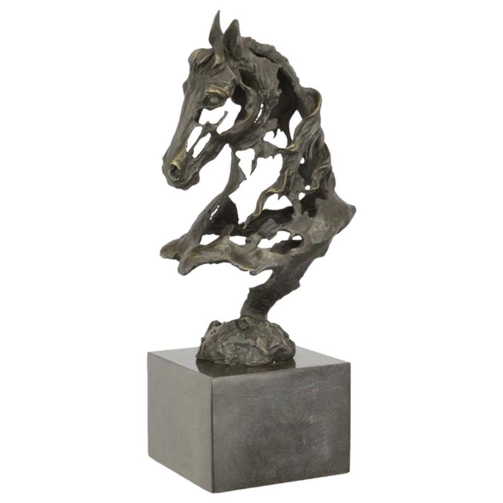 [LA-82474] Bronzeskulptur Bronzefigur Offener Pferdekopf
