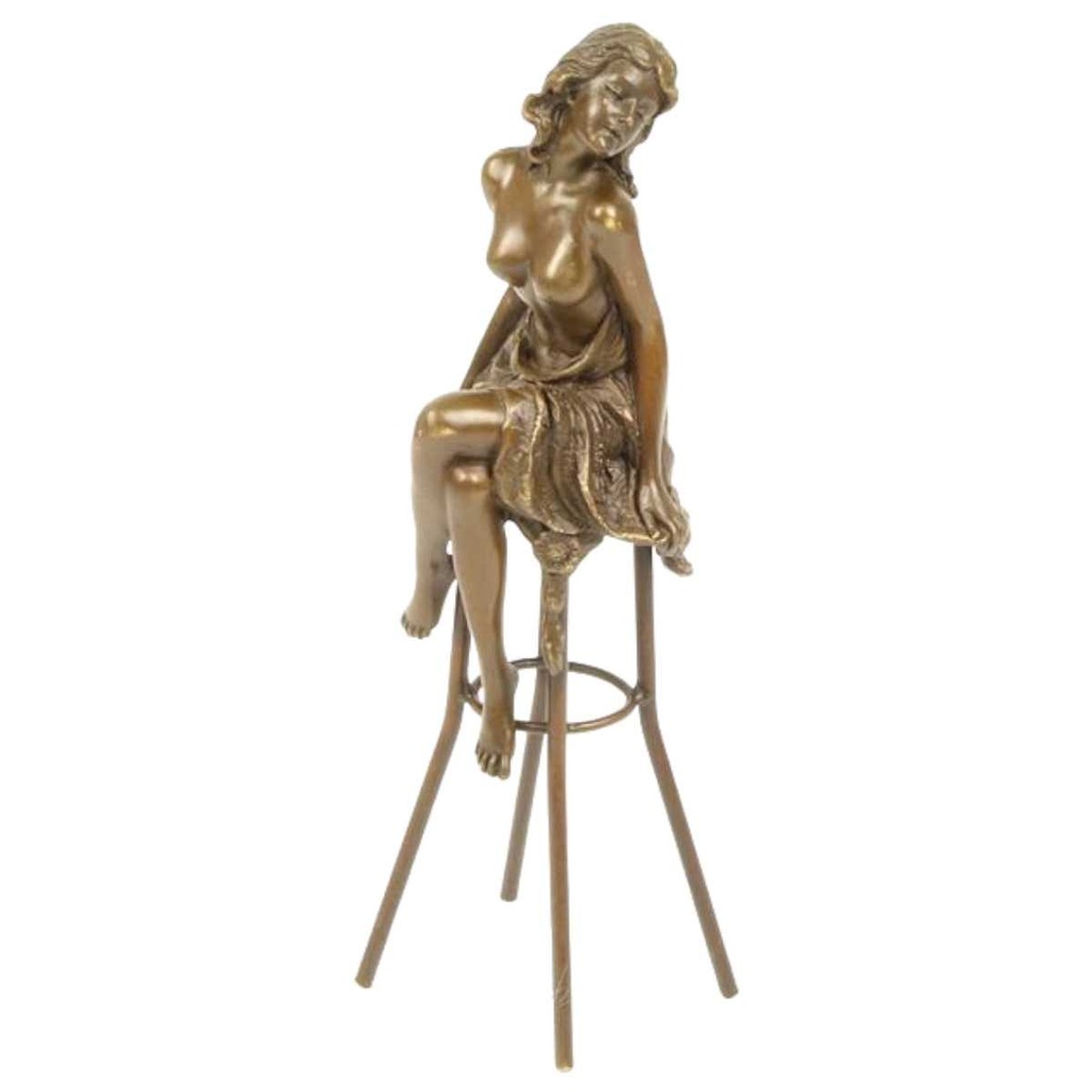 [LA-82495] Bronzeskulptur Bronzefigur Frau auf Barkasse