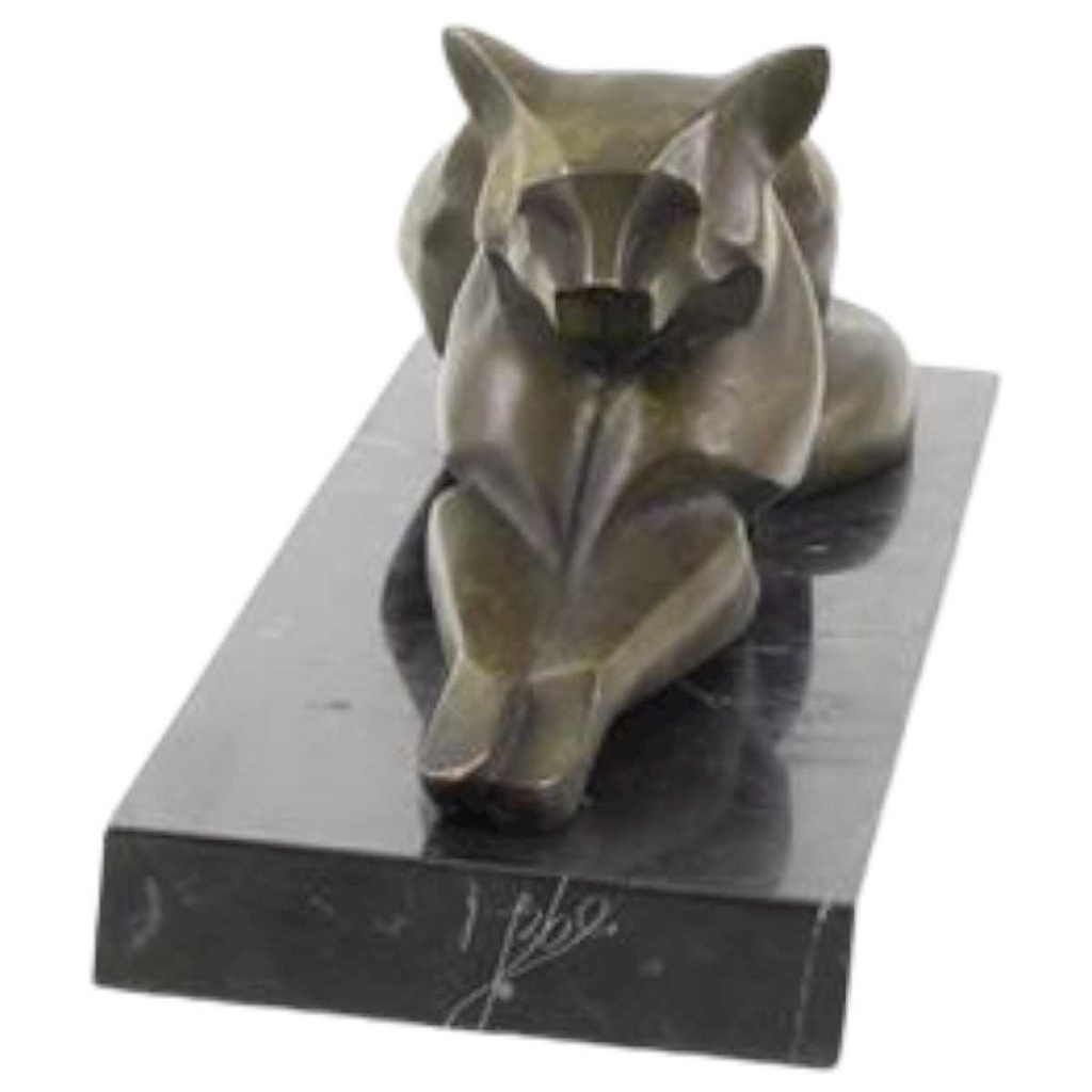 [LA-82505] Bronzeskulptur Bronzefigur Liegende Katze Abstrakt-Stil