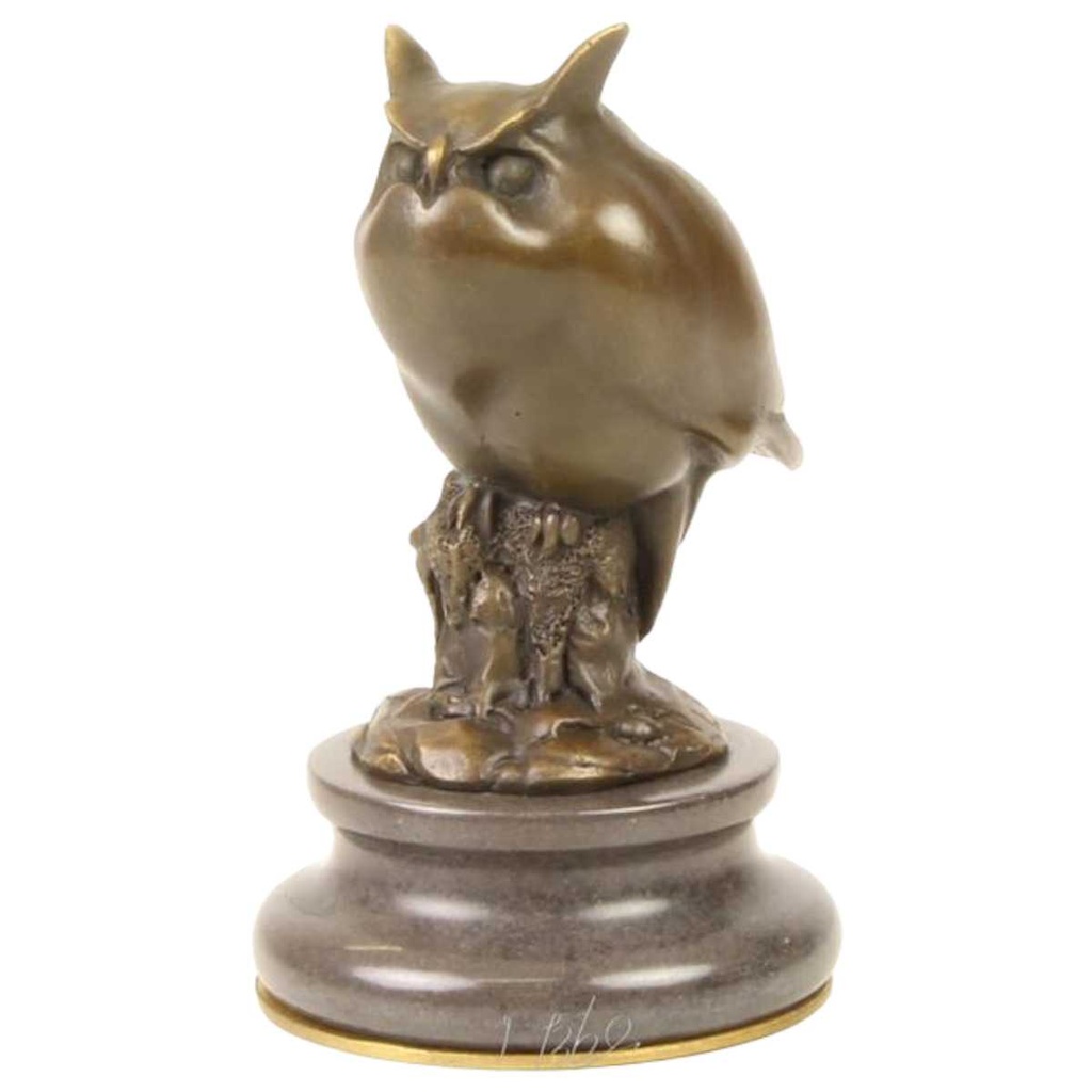 [LA-82534] Bronzeskulptur Bronzefigur Eule (Messingplakette unter dem Sockel)