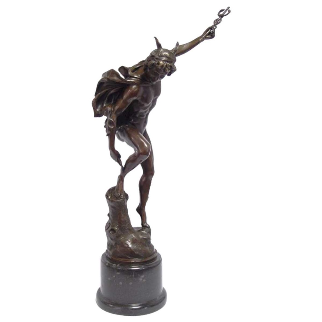 [LA-82555] Bronzeskulptur Bronzefigur Merkur beim Anziehen seiner Sandalen