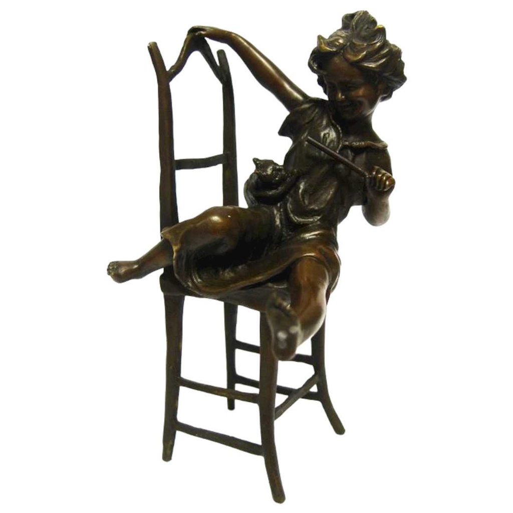 [LA-82556] Bronzeskulptur Bronzefigur Happy Cat