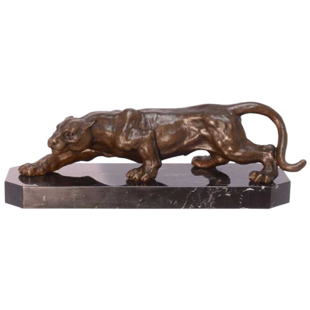 [LA-82567] Bronzeskulptur Bronzefigur Kauernder Panther
