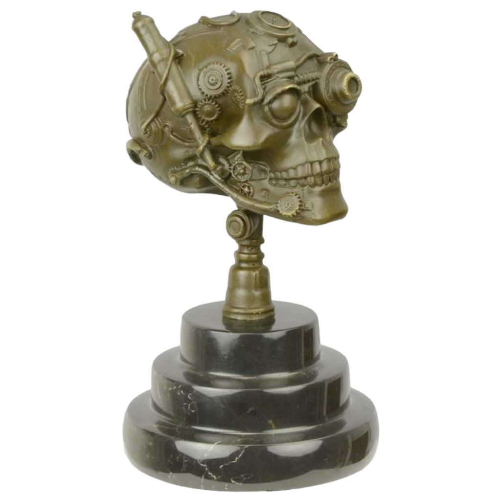 [LA-82575] Bronzeskulptur Bronzefigur Steampunk Schädel