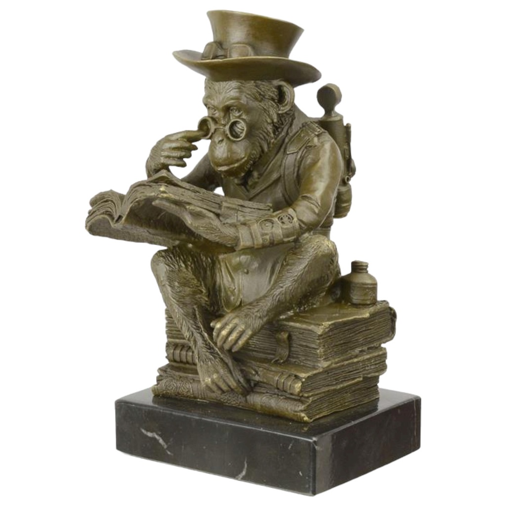 [LA-82576] Bronzeskulptur Bronzefigur Steampunk Darwin-Affe Philosoph