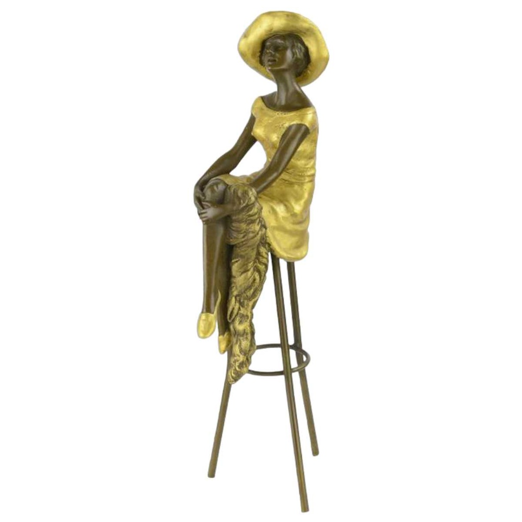[LA-82629] Bronzeskulptur Bronzefigur Sitzend an der Bar farbig