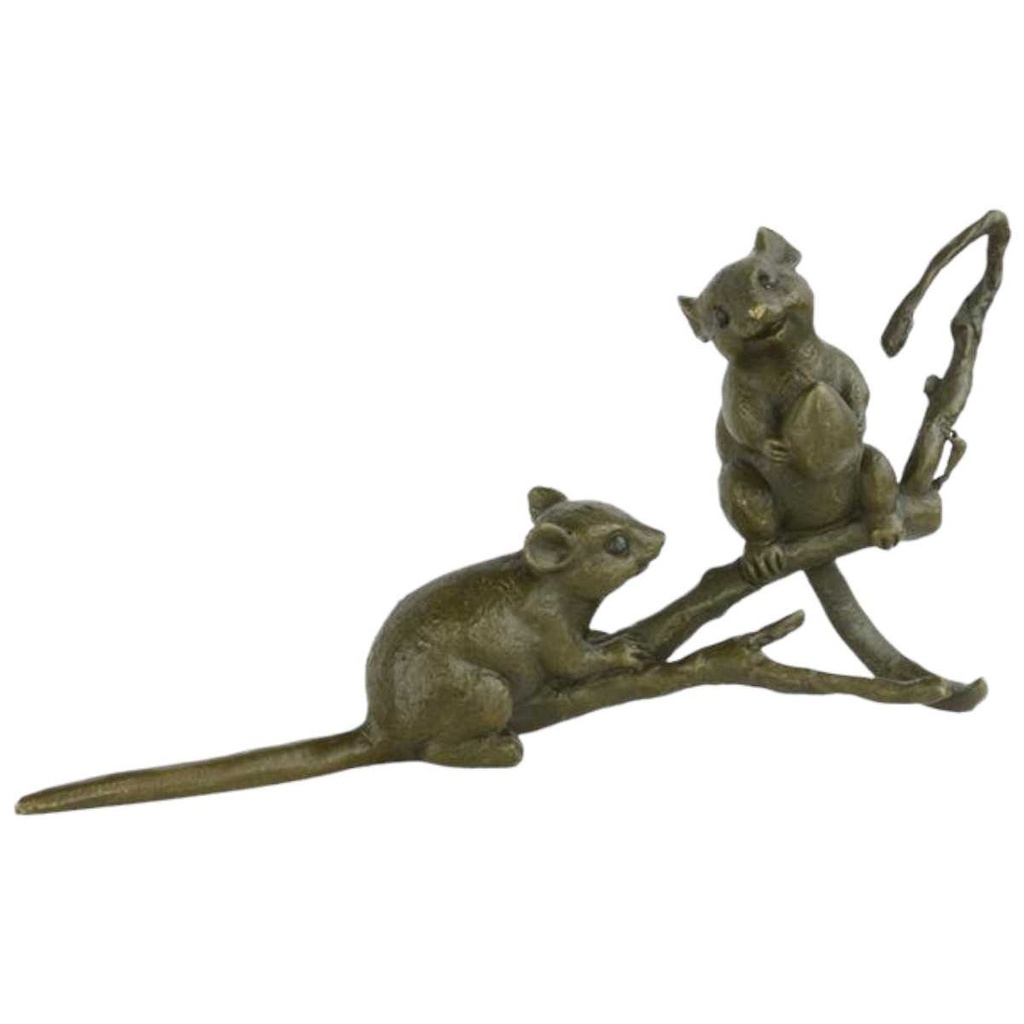 [LA-83039] Bronzeskulptur Bronzefigur Zwei Mäuse auf einem Zweig