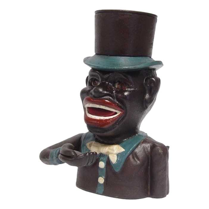 [LA-83168] Spardose Geldbank Skulptur Gusseisen Afrikaner Man mit Hut mechanisch