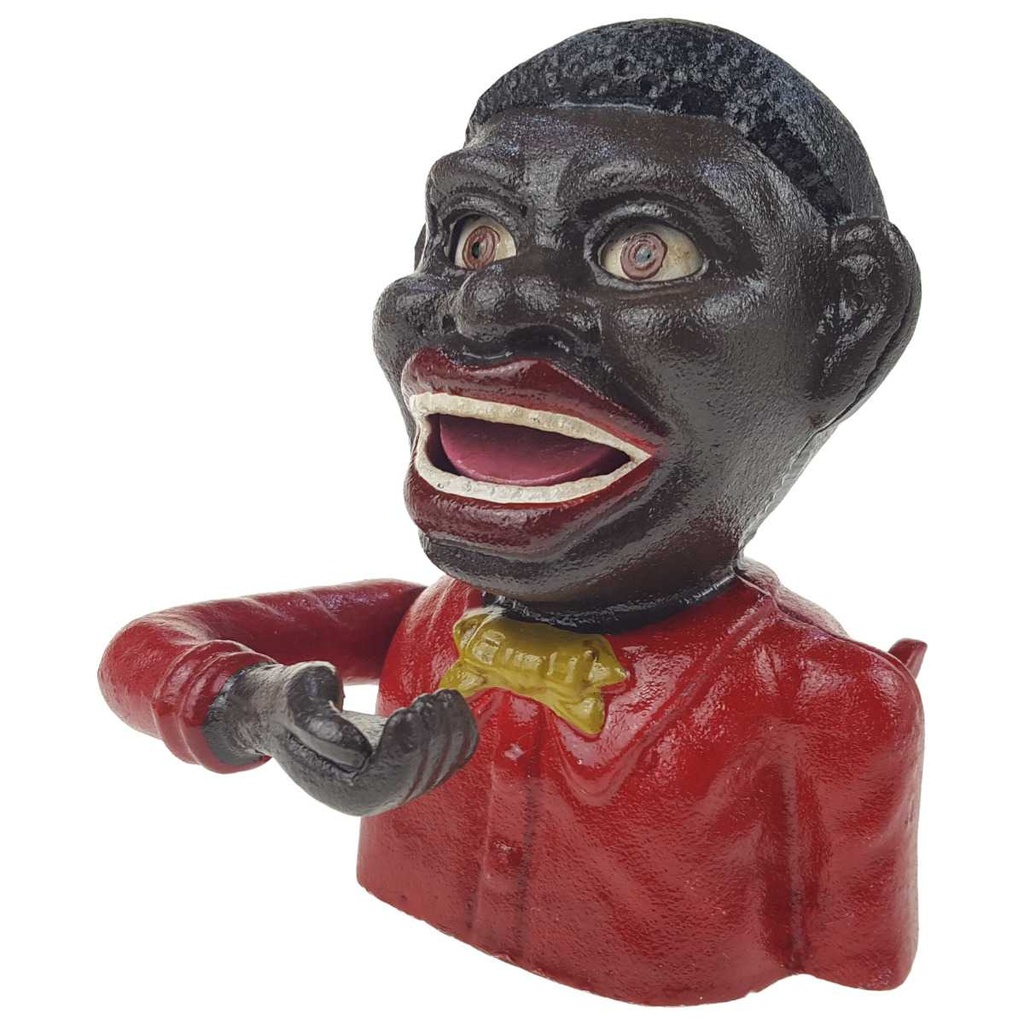 [LA-83169] Spardose Geldbank Skulptur Gusseisen Afrikaner Man mechanisch