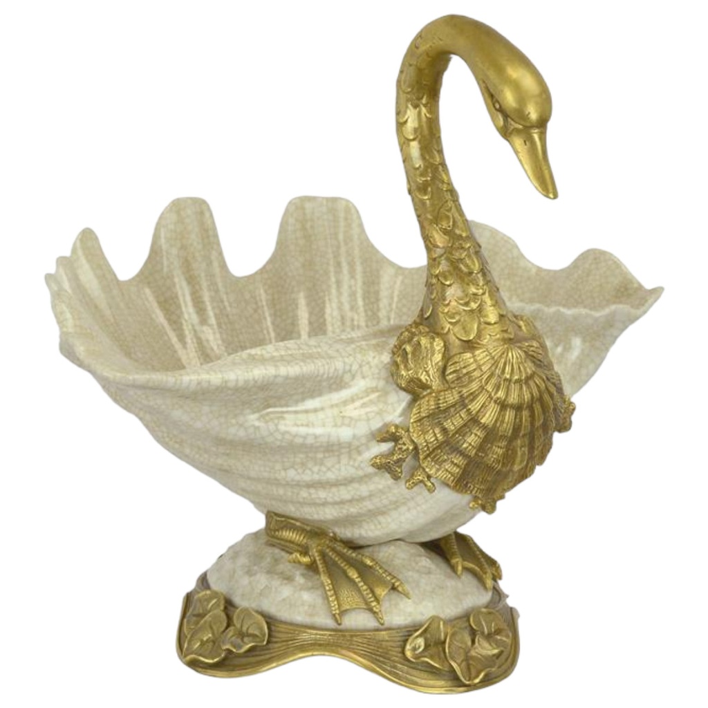 [LA-83253] Schale Bronze mit Porzellan Schwan
