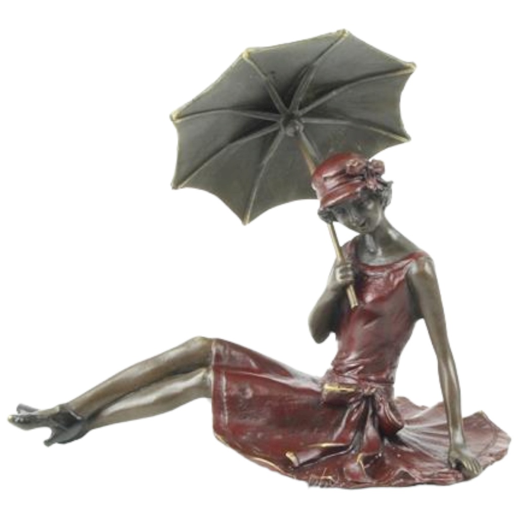 [LA-83750] Bronzeskulptur Bronzefigur Liegende Dame mit Regenschirm