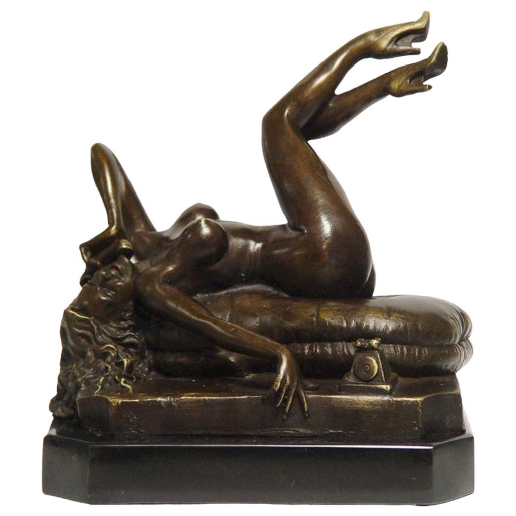 [LA-83890] Bronzeskulptur Bronzefigur Weiblicher Akt Nackt am Telefon Erotik