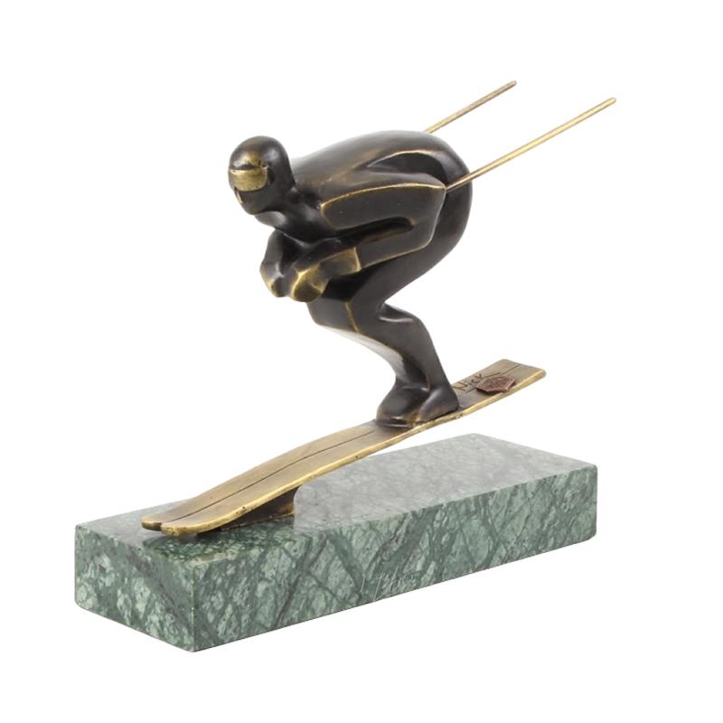 [LA-84155] Bronzeskulptur Bronzefigur Skifahrer