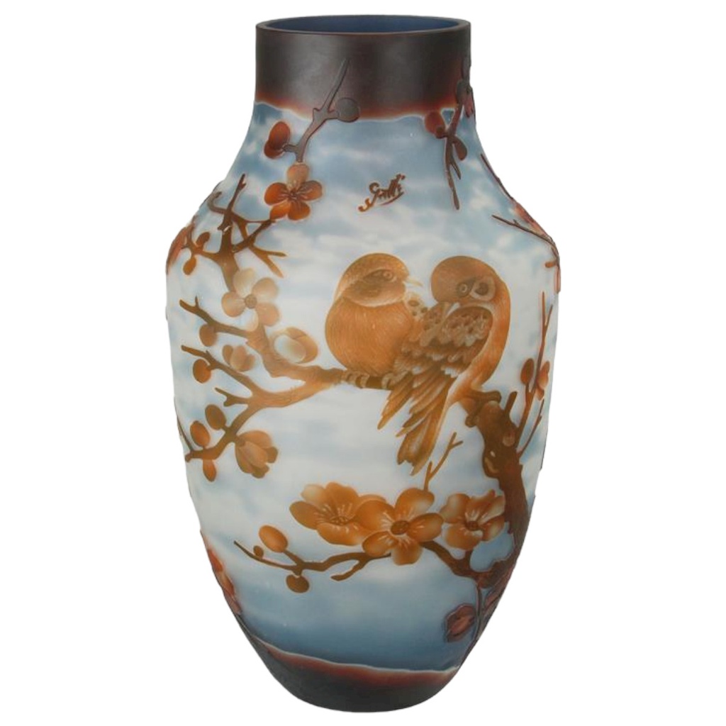 [LA-84169] Vase Kameeglas Vögel im Baum