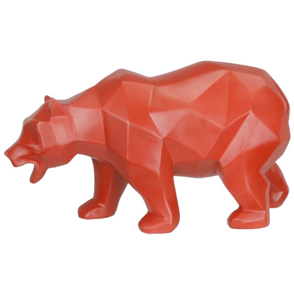 [LA-84176] Skulptur Figur Polygonal Kunstharz Bär Rot
