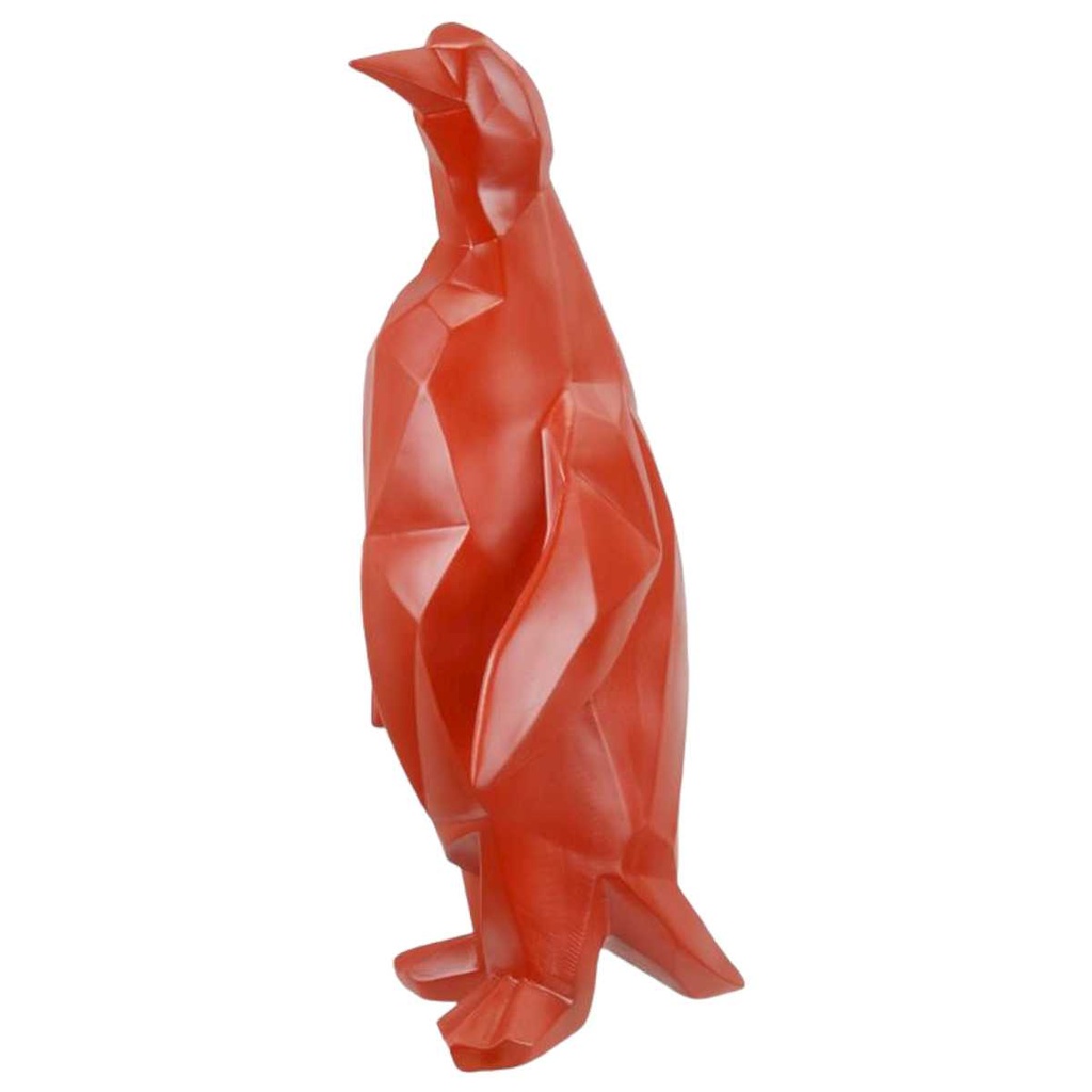 [LA-84179] Skulptur Figur Polygonal Kunstharz Pinguin Rot