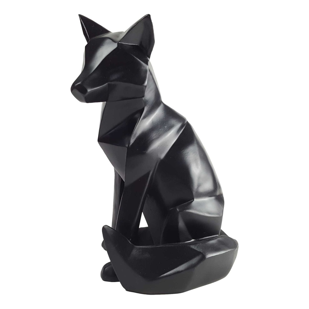 [LA-84180] Skulptur Figur Polygonal Kunstharz Fuchs Schwarz