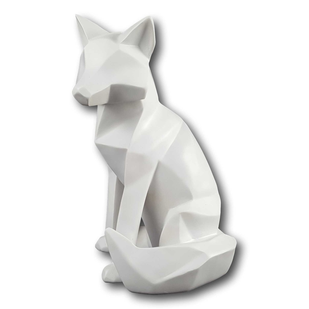 [LA-84181] Skulptur Figur Polygonal Kunstharz Fuchs Weiß
