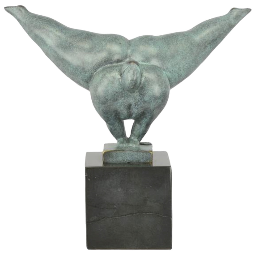 [LA-84489] Bronzeskulptur Bronzefigur grün patiniert Sportler Turner