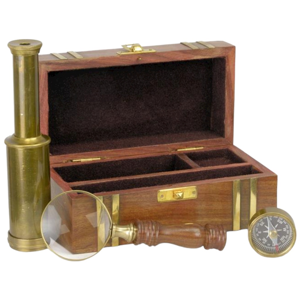 [LA-84548] Instrumentenset nautisch Messing Holzkiste