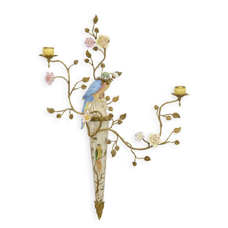 [LA-84613] Wandleuchter Bronze mit Porzellan 2-armig