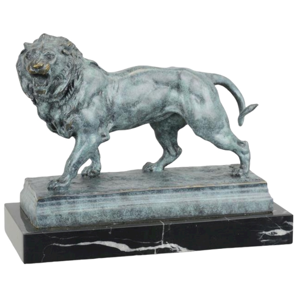 [LA-85016] Bronzeskulptur Bronzefigur Löwe grün