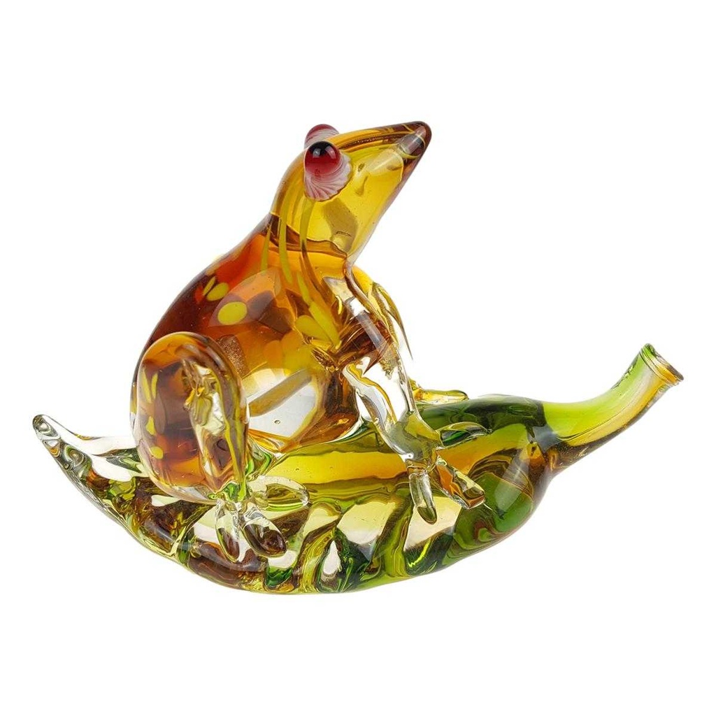[LA-85356] Figur Glas Murano-Stil Frosch auf Blatt bunt