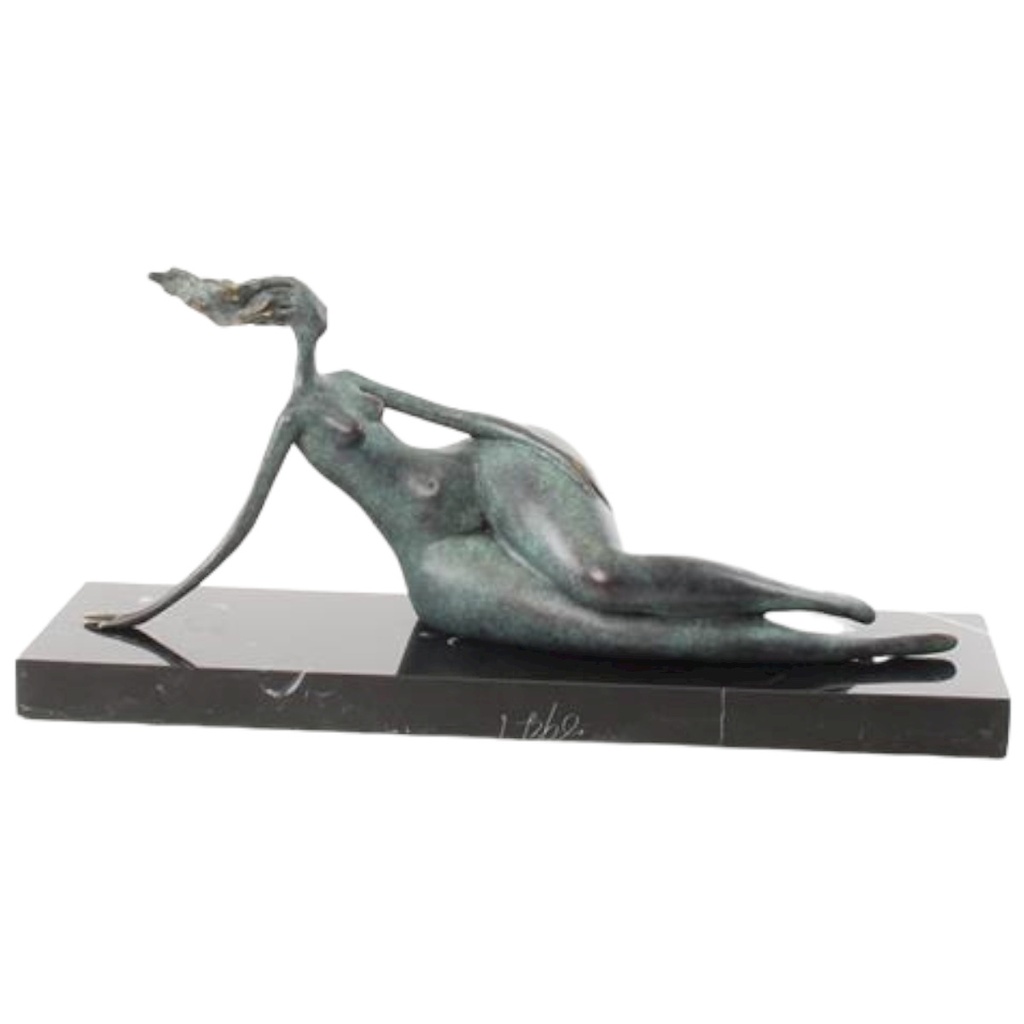 [LA-85372] Bronzeskulptur Bronzefigur Modernistisch Ruhender Frauenakt