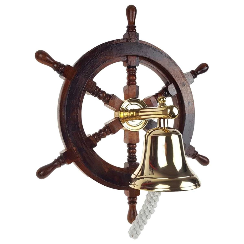 [LA-86320] Schiffssteuerrad Holz mit Messing Glocke D.38cm