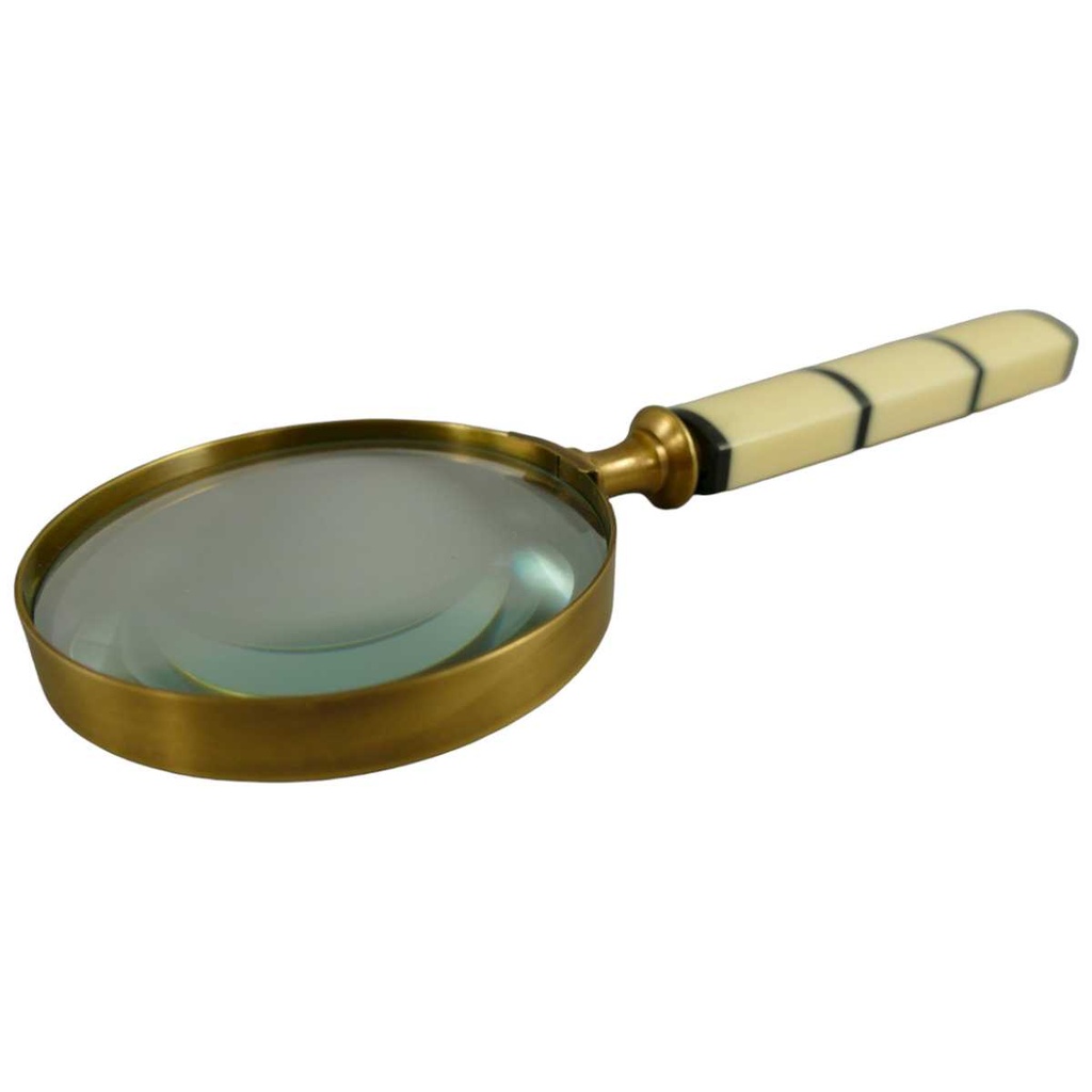 [LA-86491] Leselupe Handlupe Vergrößerungsglas Messing brüniert weiß/schwarz