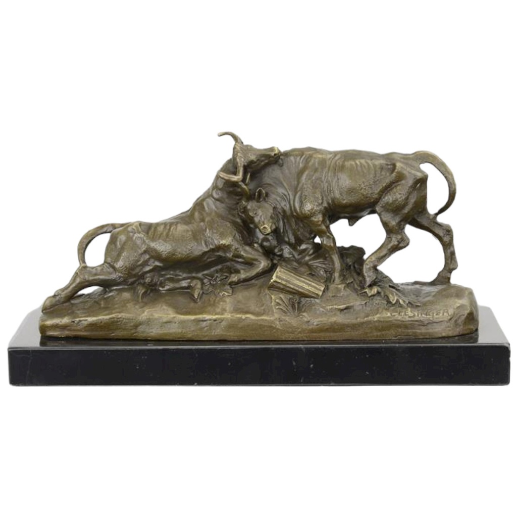 [LA-86614] Bronzeskulptur Bronzefigur kämpfende Stiere