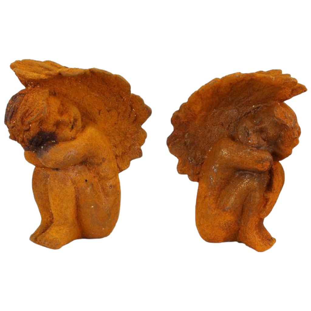 [LA-87807] Buchstütze Gusseisen Putti Rostoptik 2er Set